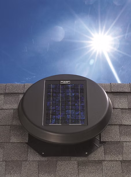 Solar powered attic exhaust fan with solar panel